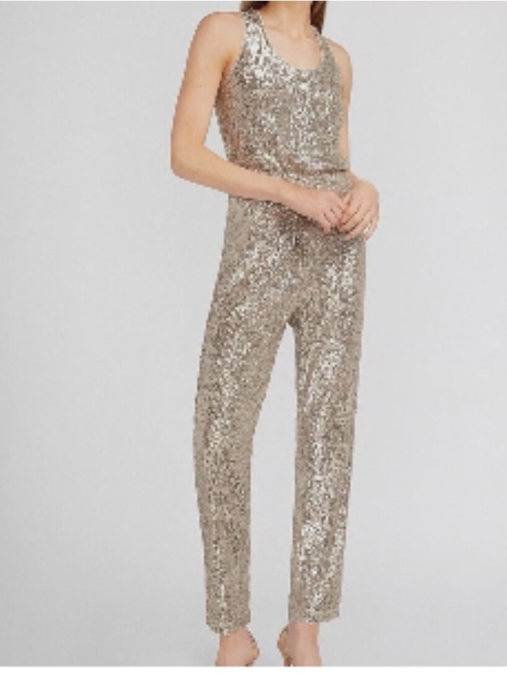 Express Silver Sequin Tank Jumpsuit S